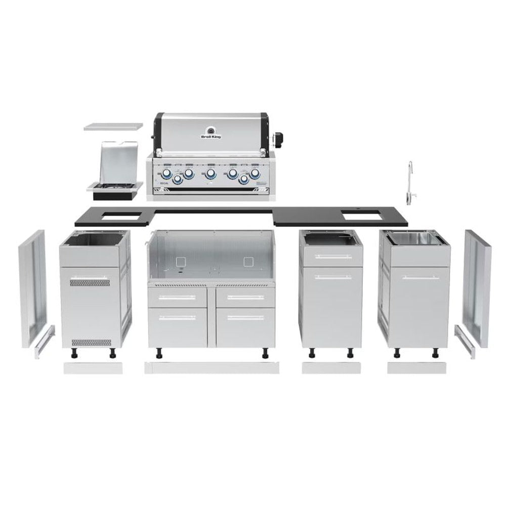 Broil King 8-Foot Outdoor Kitchen Island with Imperial S 590i 5-Burner Gas Grill, Rotisserie & Side Burner