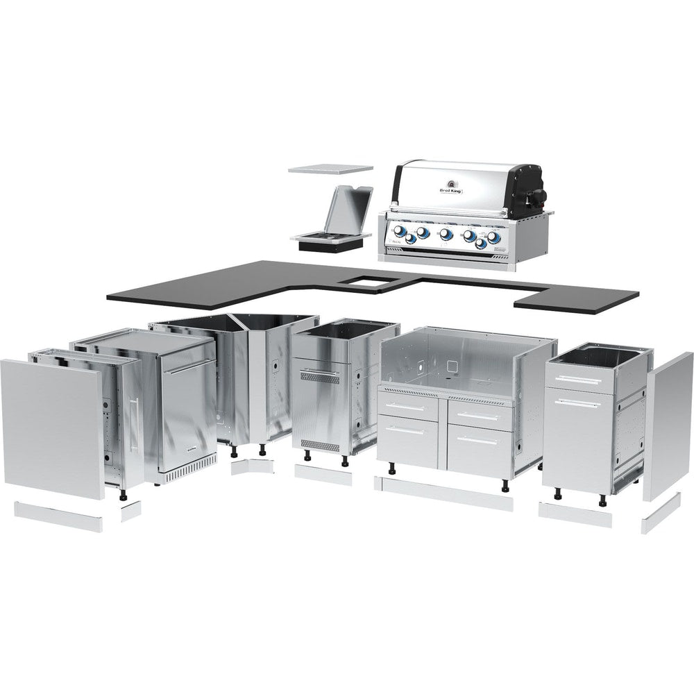 Broil King 70 x 111-Inch Outdoor Kitchen Island with Imperial S 590i 5-Burner Gas Grill, Rotisserie, Side Burner & Refrigerator