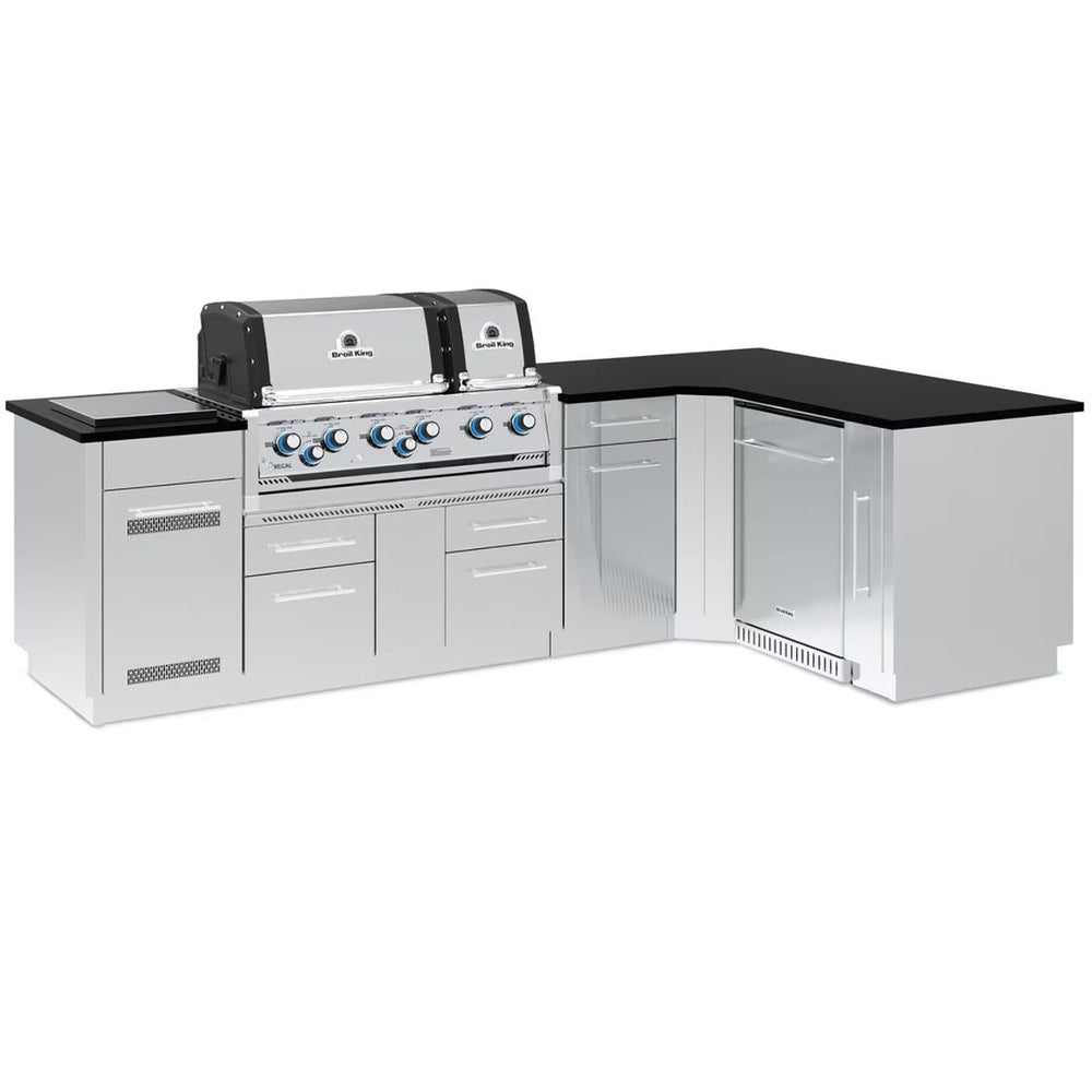 Broil King 118 x 70-Inch Outdoor Kitchen Island with Imperial S 690i 6-Burner Gas Grill, Rotisserie, Side Burner & Refrigerator