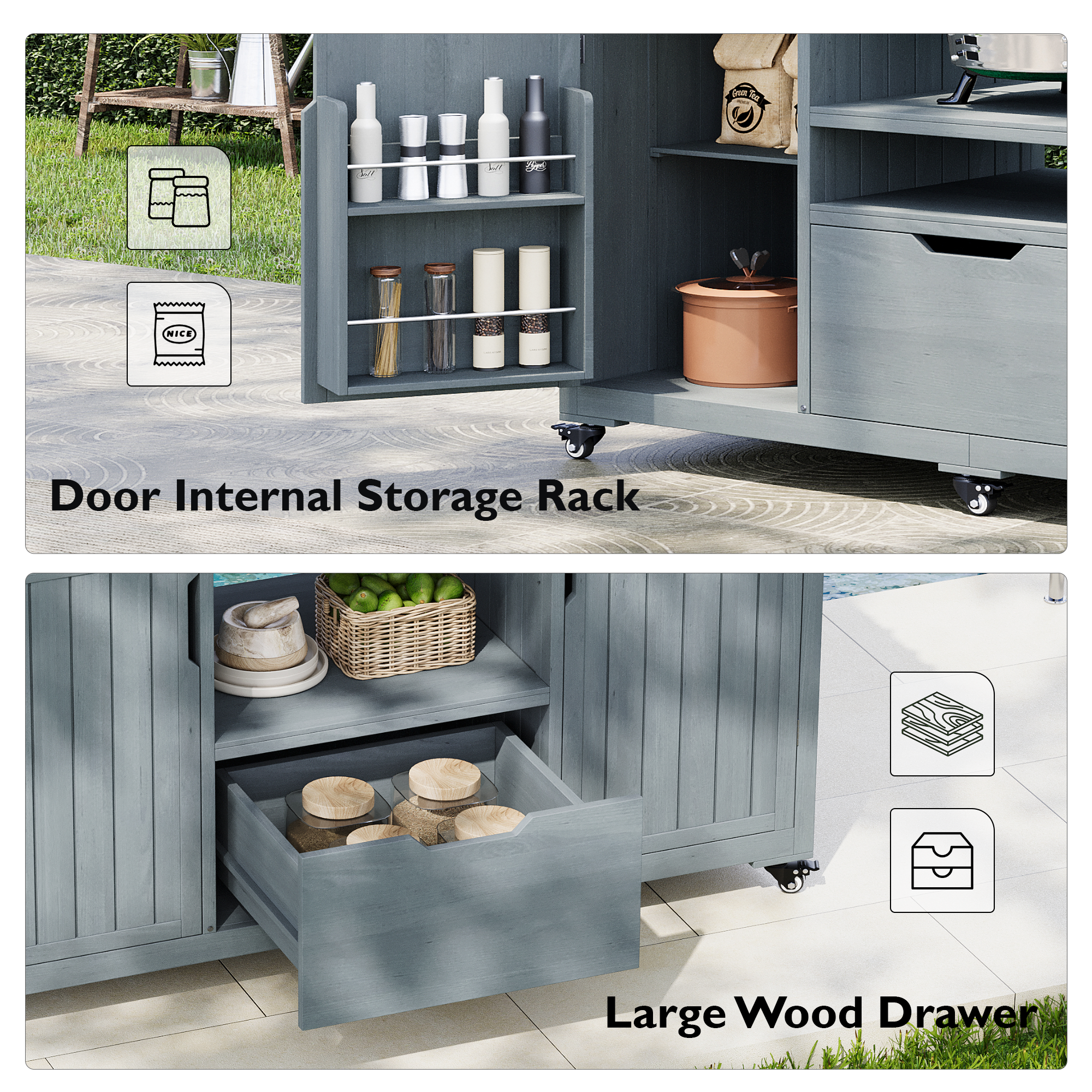 K&K 66.5" Outdoor Kitchen Island for Big Green Egg Grills