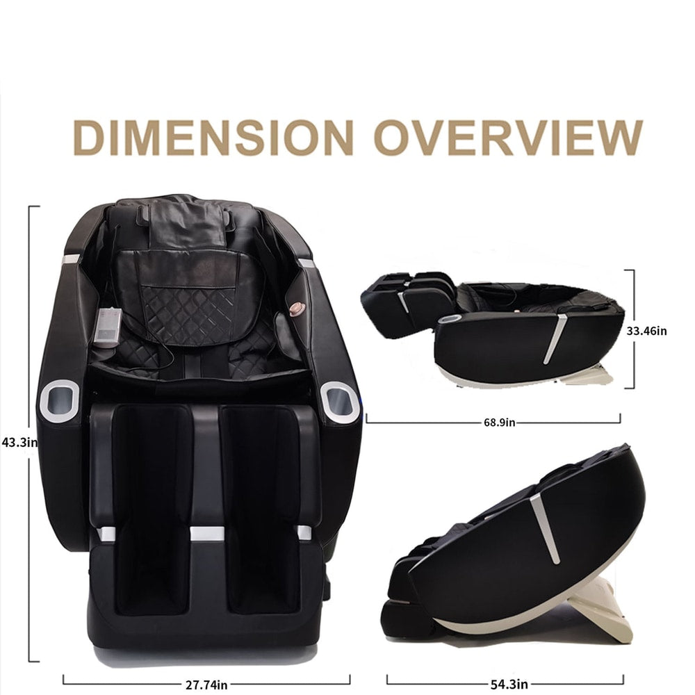 Space Saver Design Zero Gravity Multifunction Massage Chair with SL Type Pulley Guide, Durable Leather, 2D Motor, Black PU