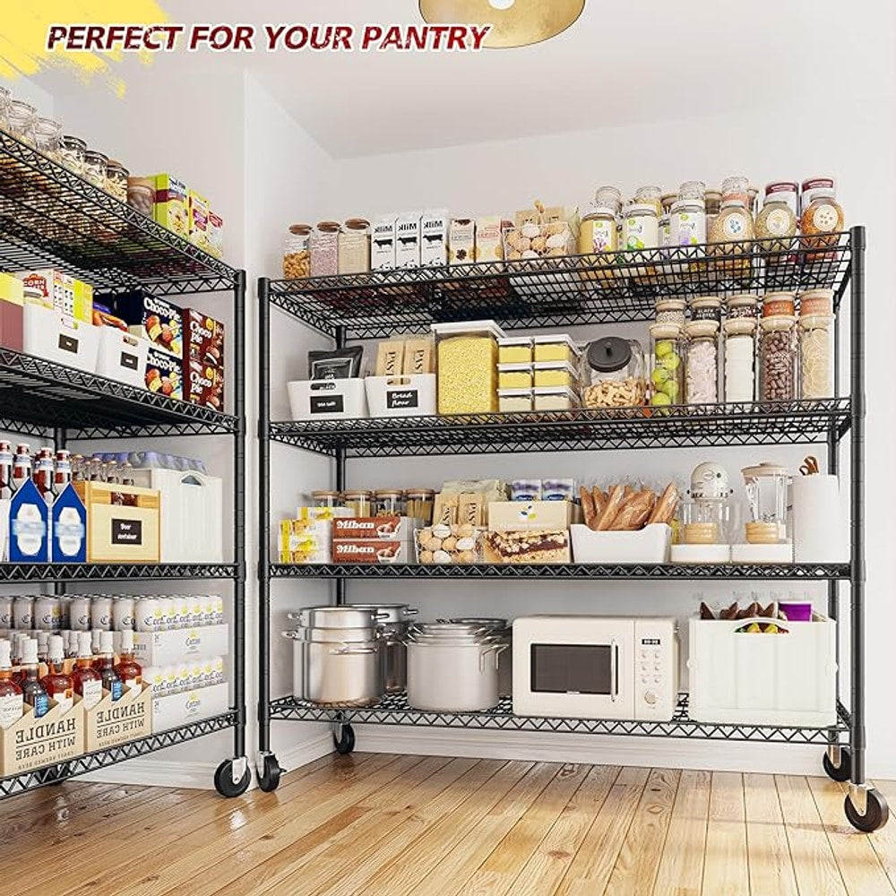 REIBII 55.5''W Storage Shelves 2500LBS Wire Shelving Unit with Wheels Heavy Duty Metal Shelves for Storage Adjustable Garage Storage Rack Pantry Shelf Kitchen Shelving, 75.6" H X 55.5''W X 24" D, 3PCS