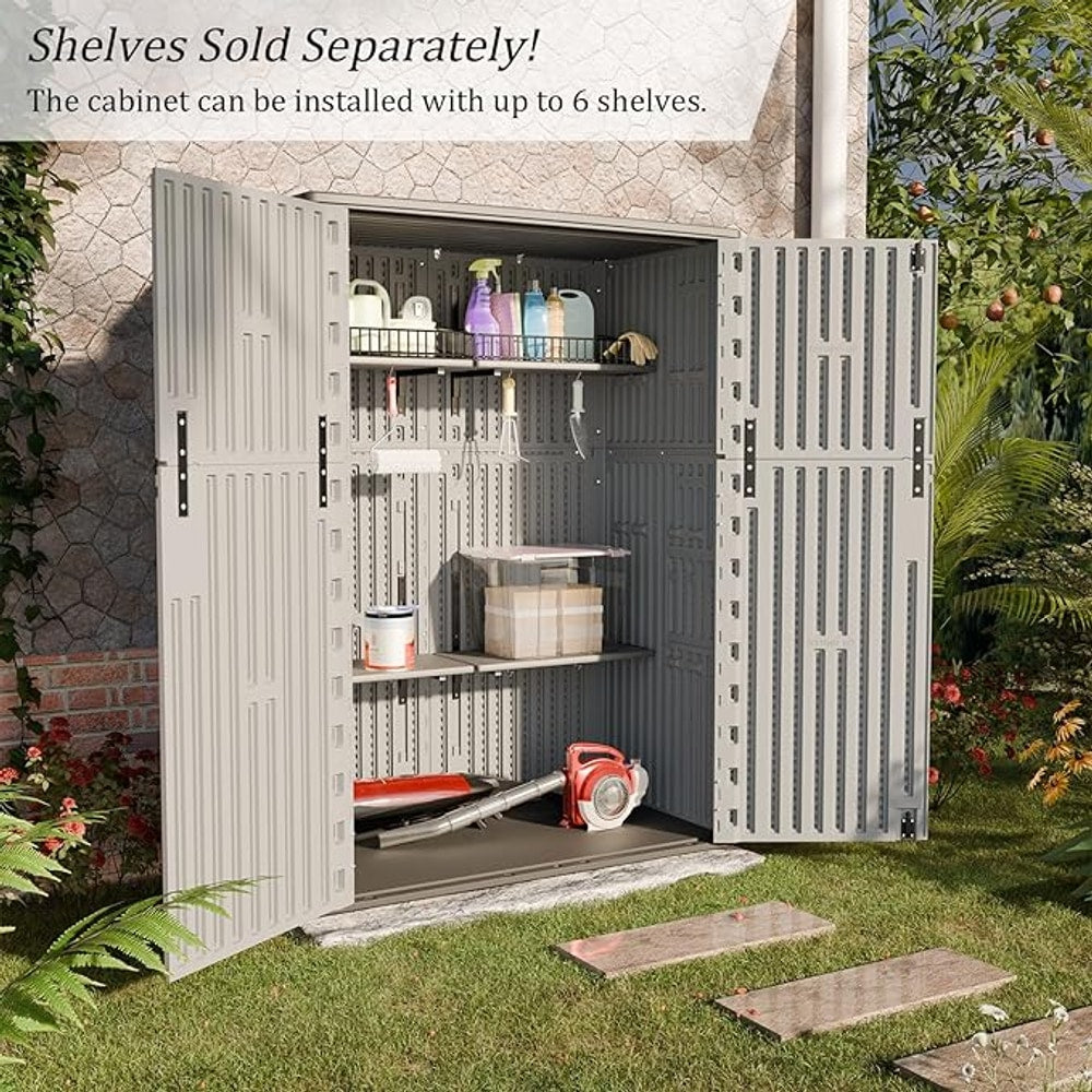 HOMSPARK Outdoor Storage Shed Weather Resistance, Patio Storage Cabinet Lockable Resin Tool Shed for Storage of Bike, Trash Cans, Garden Tools (Light Gray, 66 Cu.ft)