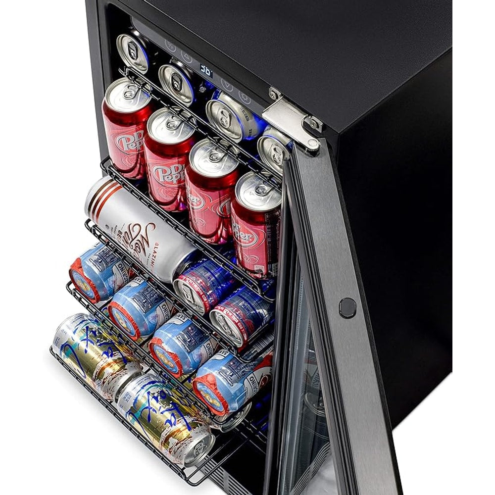 Newair 24" Wine and Beverage Refrigerator 20 Bottle and 70 Can Capacity, Built-in or Freestanding Cooler, Dual Zone Fridge in Stainless Steel with Splitshelf