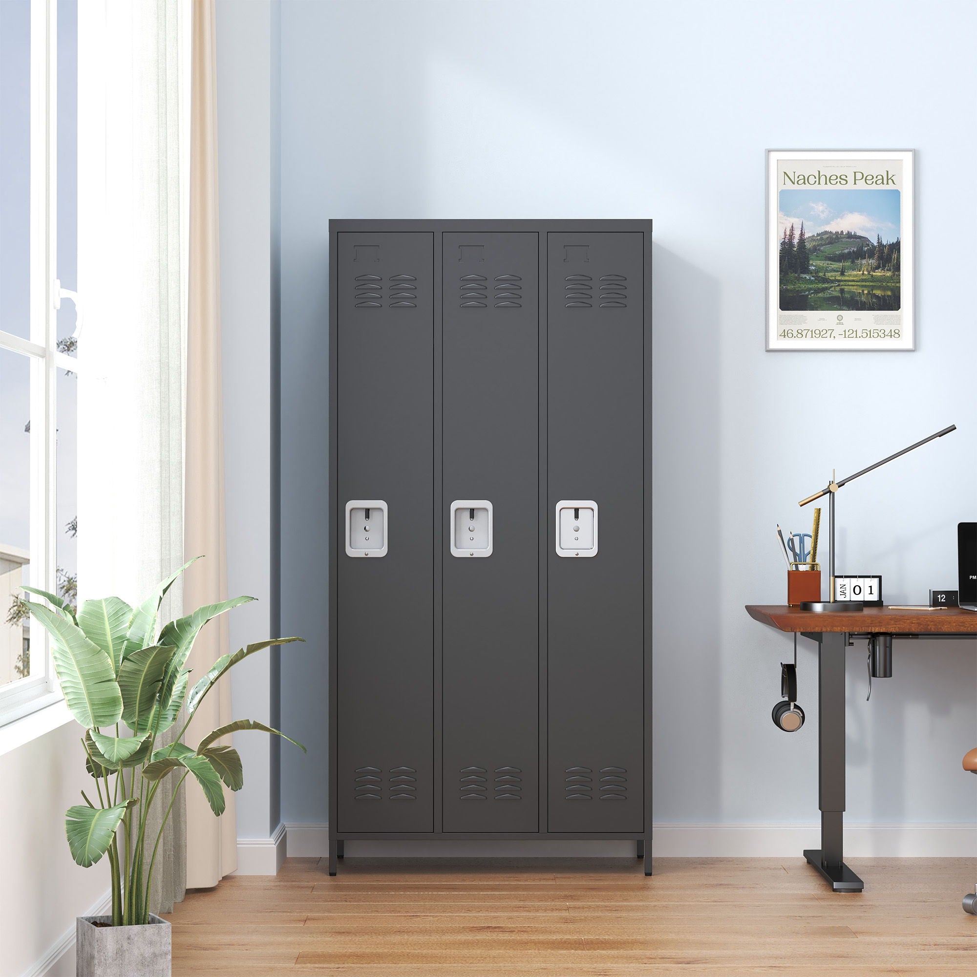 Storage Locker Cabinet With Locks For Employees, Home Gym Office School Garage - Black