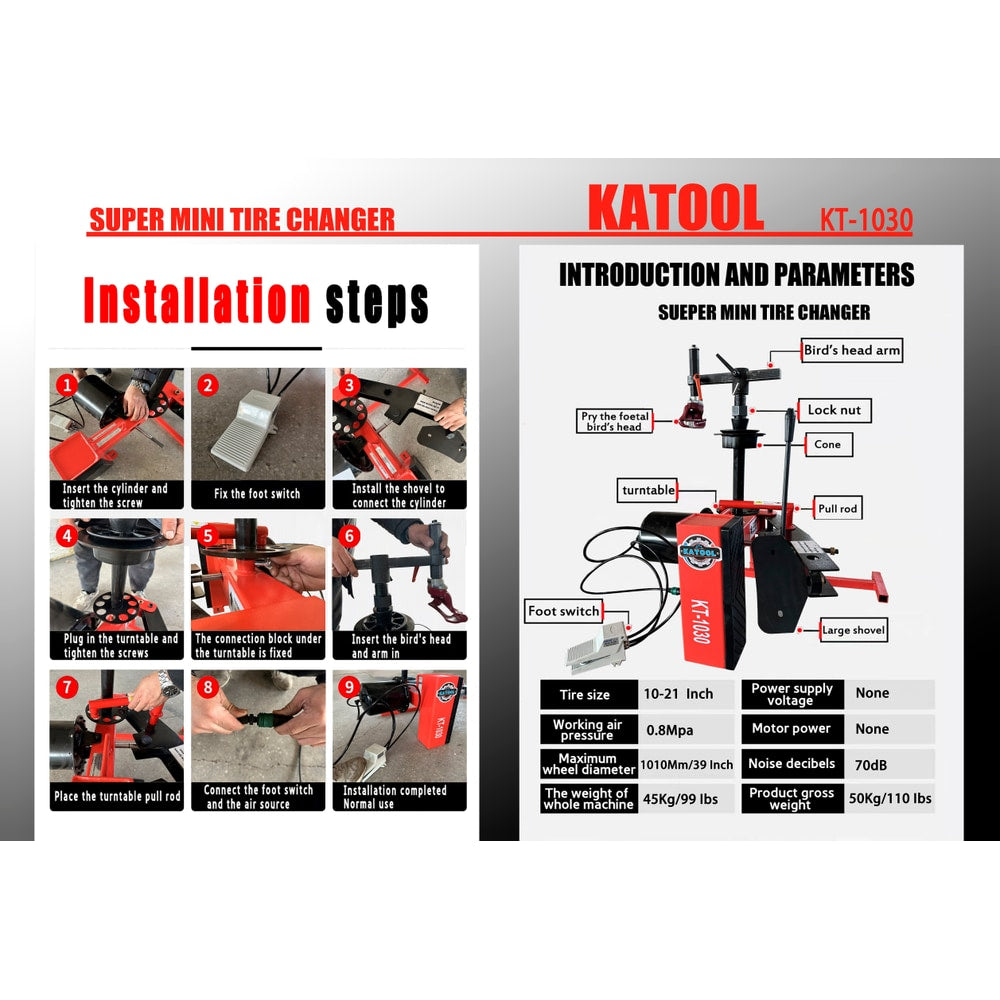 Katool KT-1030P Mini Tire Changer Machine for 10"-21" Rims