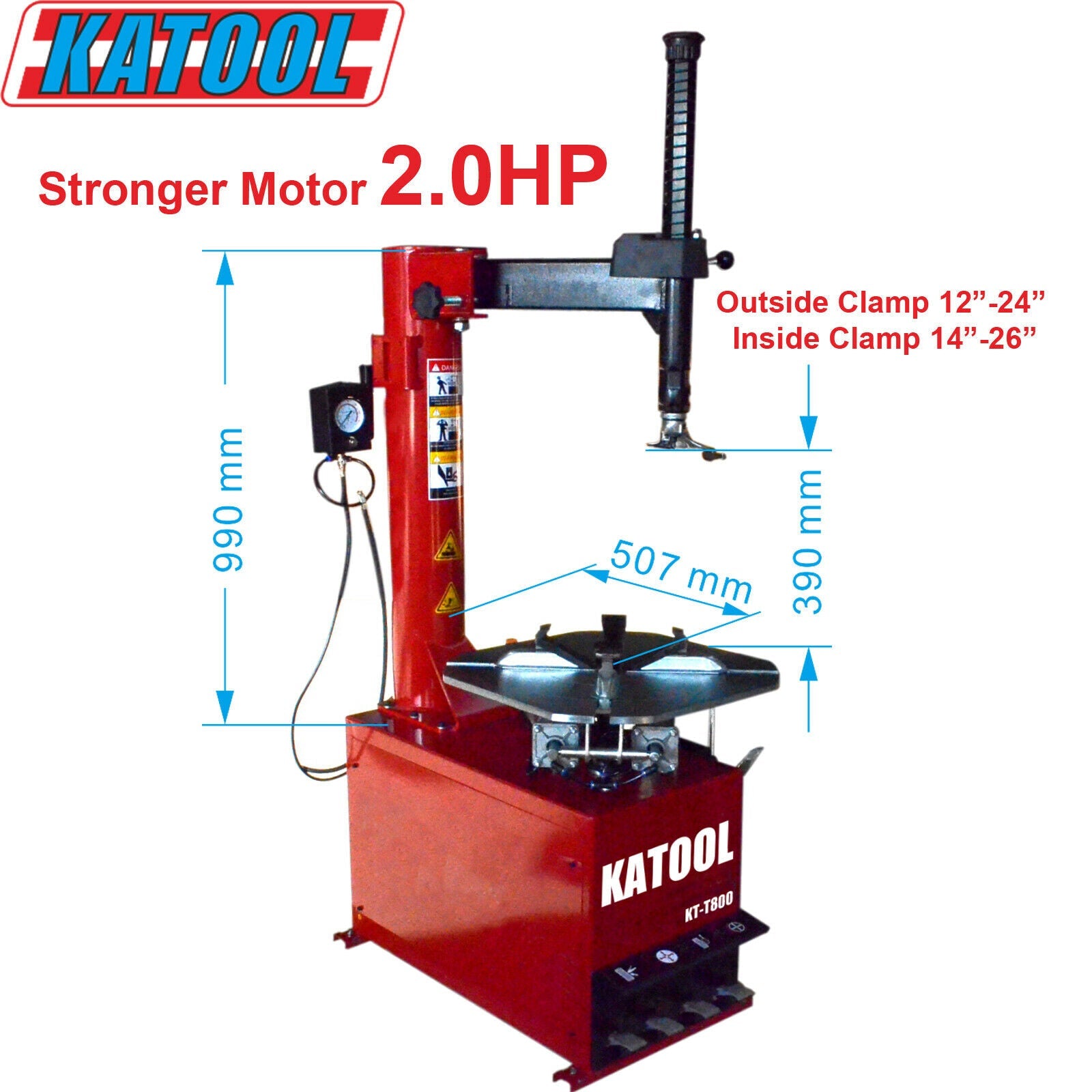 Katool KT-T800 Swing Arm Tire Changer, Max 24" Rim Clamping
