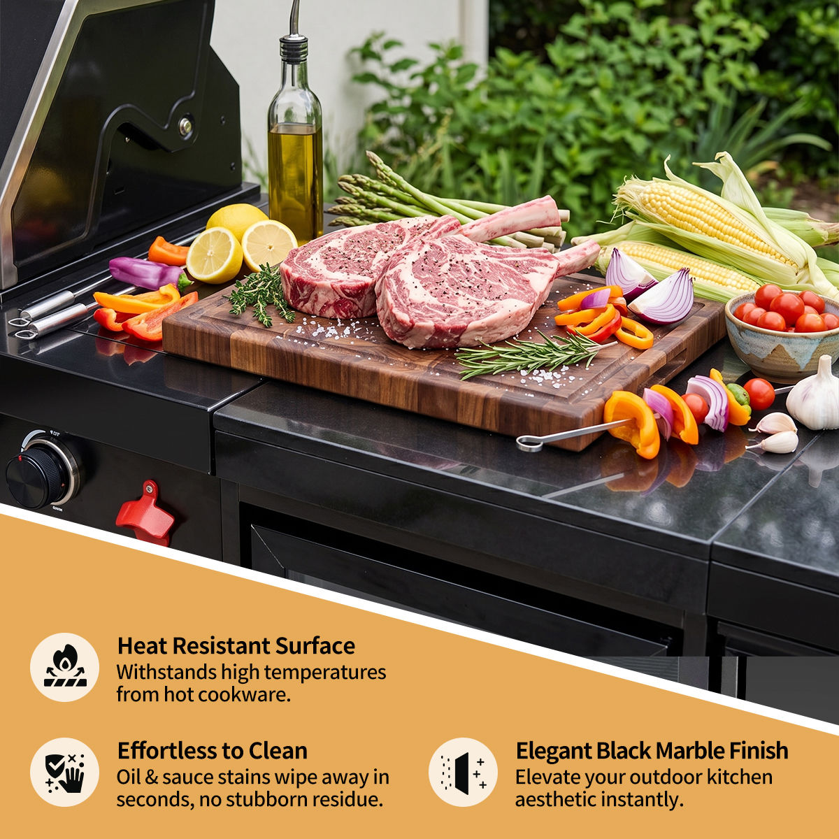 46"  Four Burners Black Outdoor Kitchen Islands Grill + Side Burner