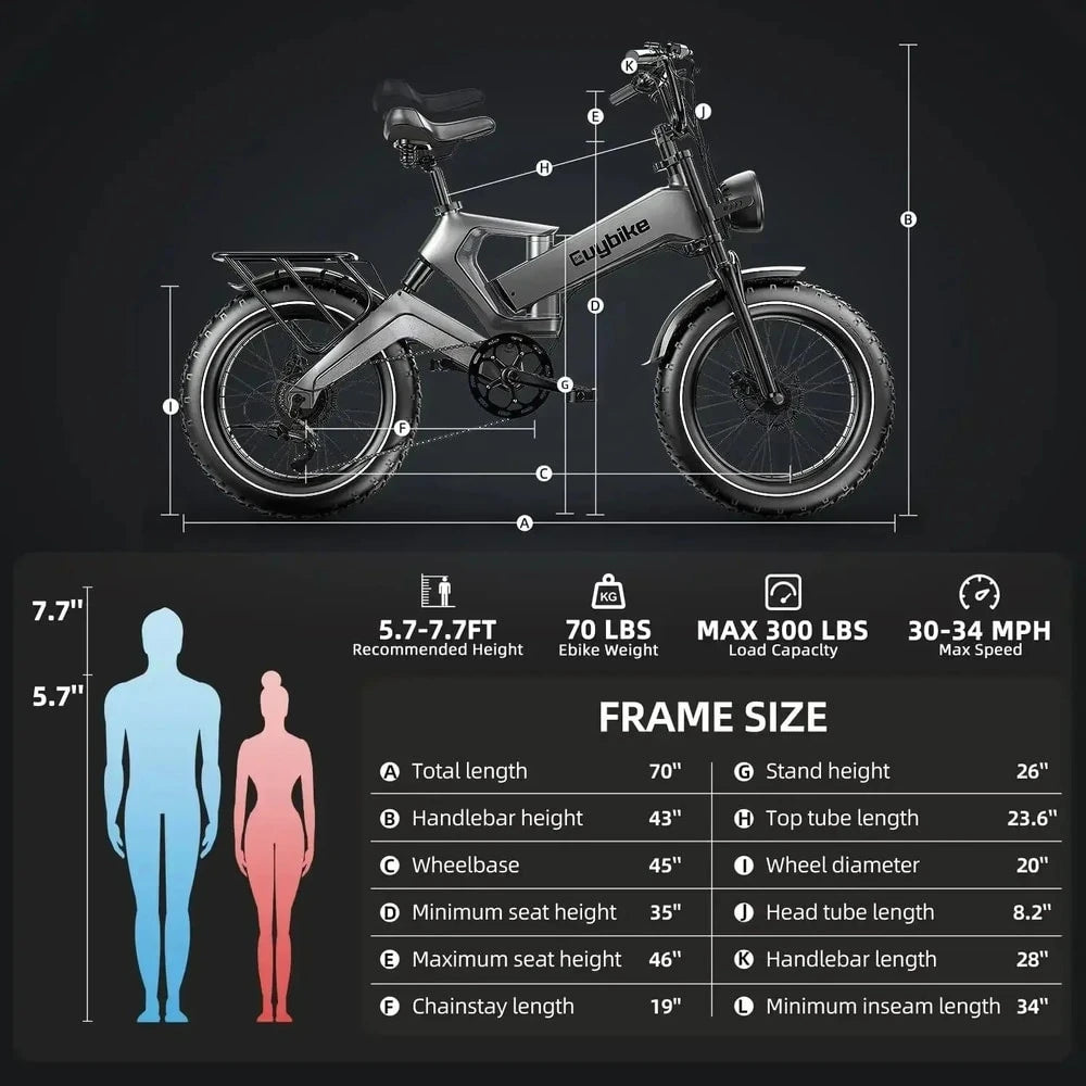 Ebike K6F 1000W 48V 25AH 20-inch mountain city adult electric bicycle