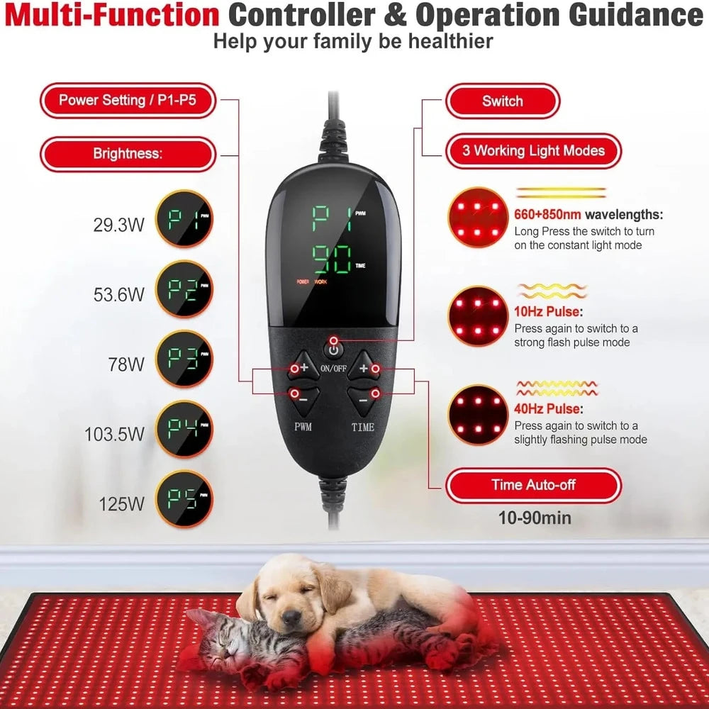 Red Light Therapy Mat - 1280 LEDs Full Body Blanket 660nm 850nm
