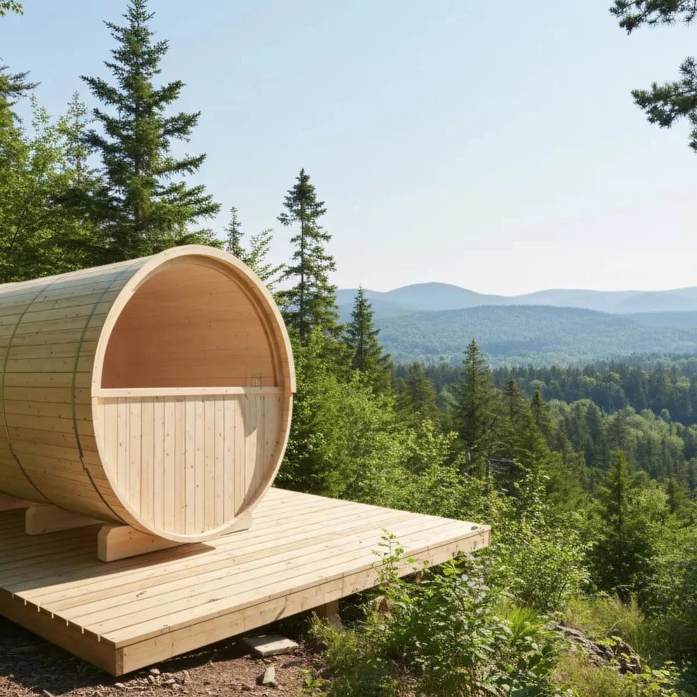 Turku Finnish Barrel Sauna with Terrace and WiFi Heater - Finnish Sauna Builders