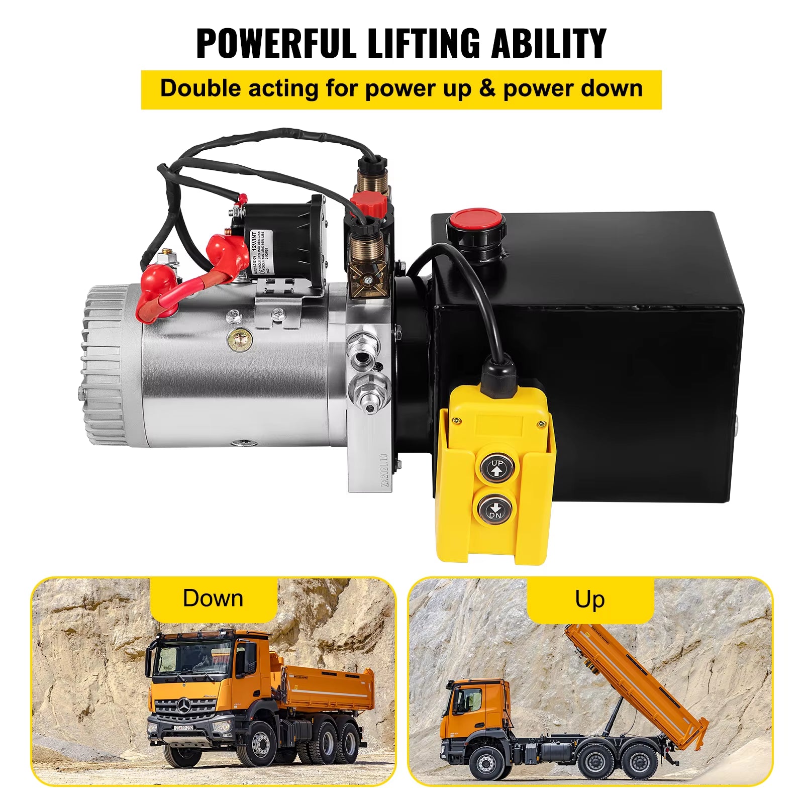 Car Jack Hydraulic Pump 12V DC Double Acting Power Unit 4 Quart Steel Oil Tank Dump Trailer Truck Car Lift Motor Pump