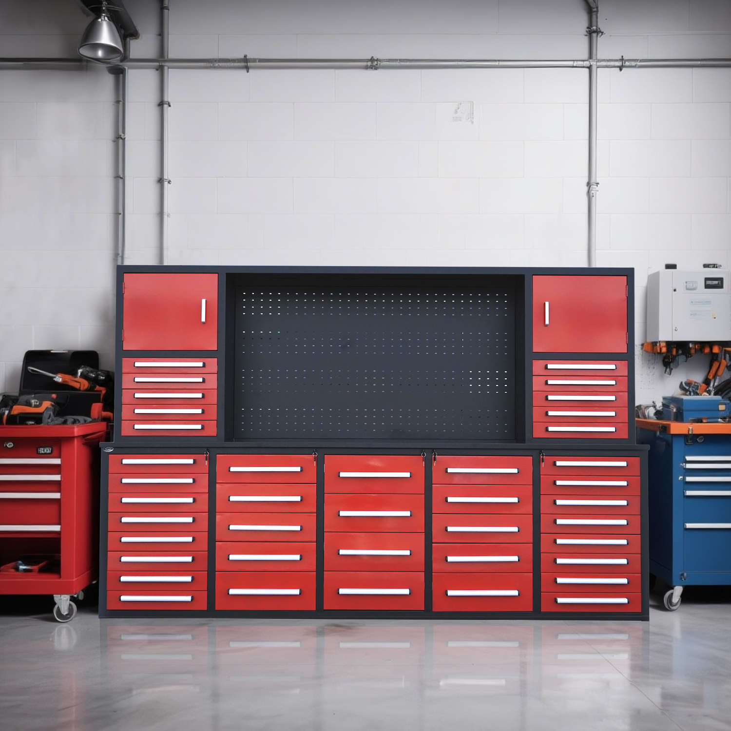 10ft Workbench Cabinet(40 Drawers, 2 Cabinets & 1 Pegboard)