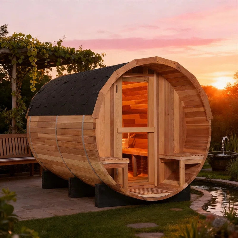 6-Person Patchworkred Cedar Traditional Steam Barrel Sauna
