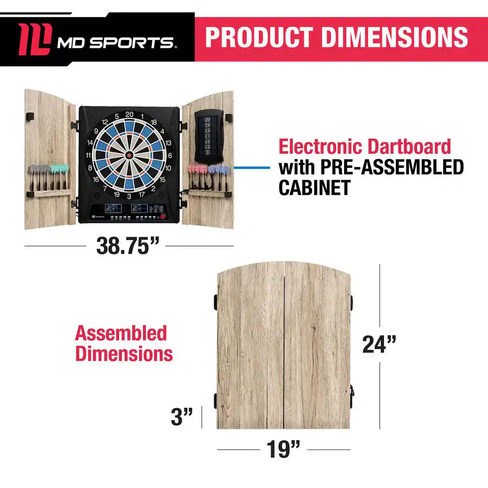 Elmhurst Electronic Dartboard Cabinet with Digital Scorekeeping and Soft Tip Dart Set