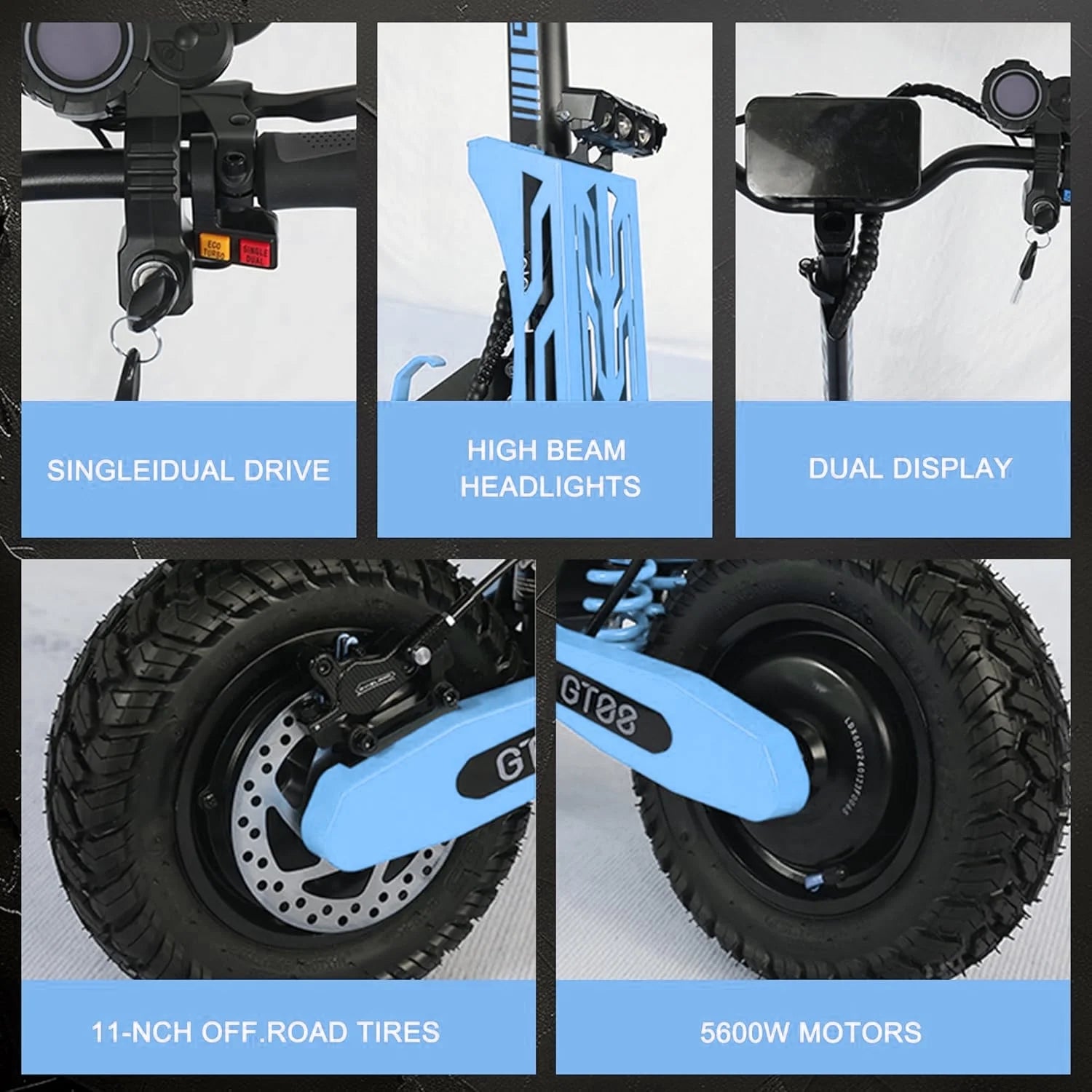 GT08 Electric Scooter for Adults,5600W Dual Motor Off-Road E-Scooter, 50 MPH Top Speed & 46 Miles Long Range, 11" Fat Tires Foldable Motorized Scooter, 60V 27AH UL2272