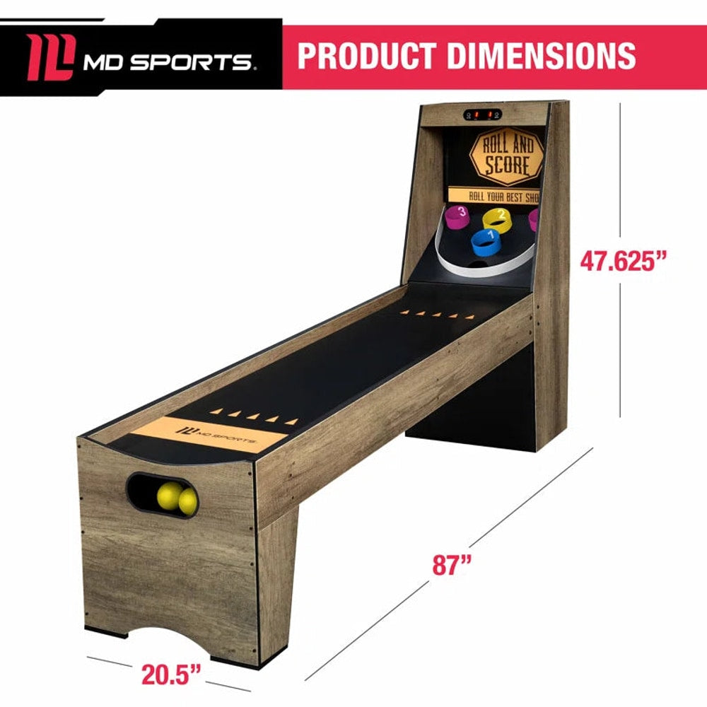 7’ 3” Compact Roll and Score Arcade Game with Electronic Scoring and Ball Return System