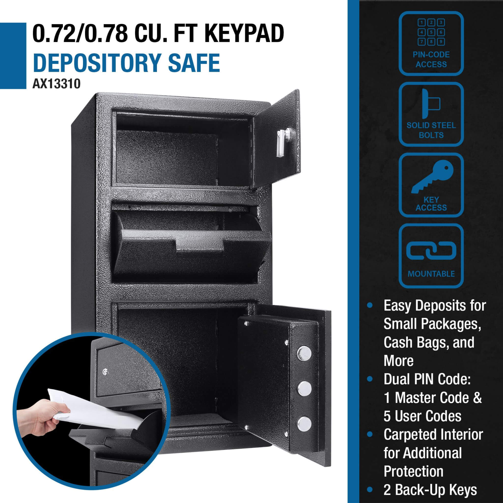 Barska 0.78 CF Heavy-Duty Large Steel Depository Safe With Digital Keypad