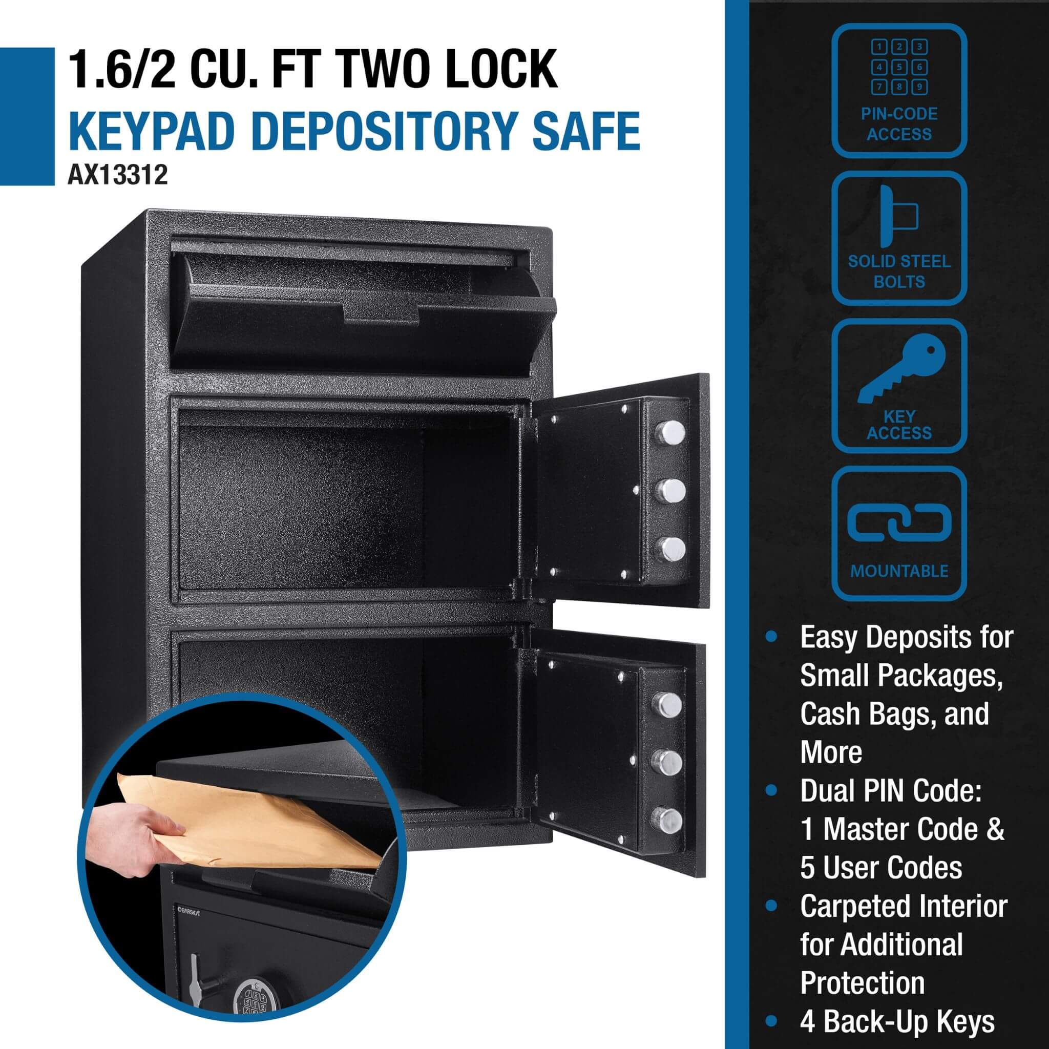 Barska 1.60 CF Digital Depository Dual Compartment Security Safe