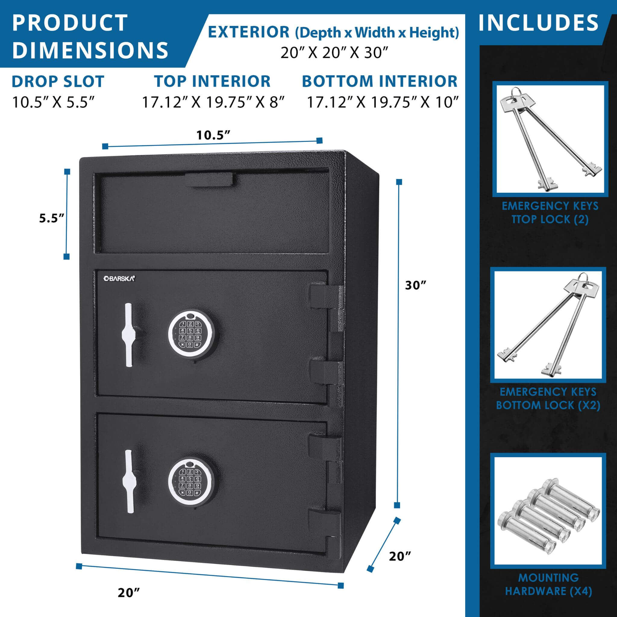 Barska 1.60 CF Digital Depository Dual Compartment Security Safe
