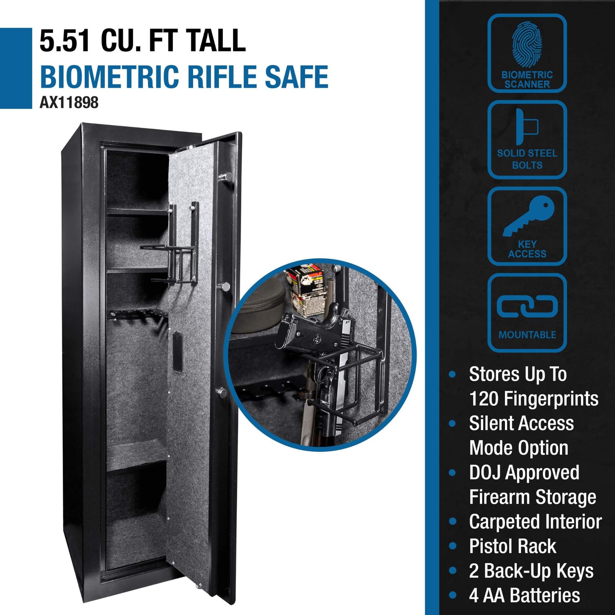 Barska 5.51 CF Tall Biometric Rifle Safe With Biometric Keypad