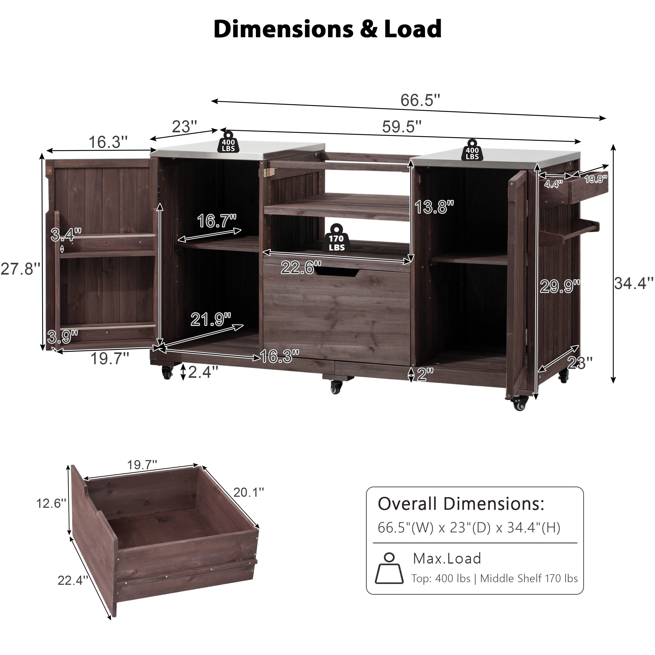 K&K 66.5' Outdoor Kitchen Island for Big Green Egg Grills