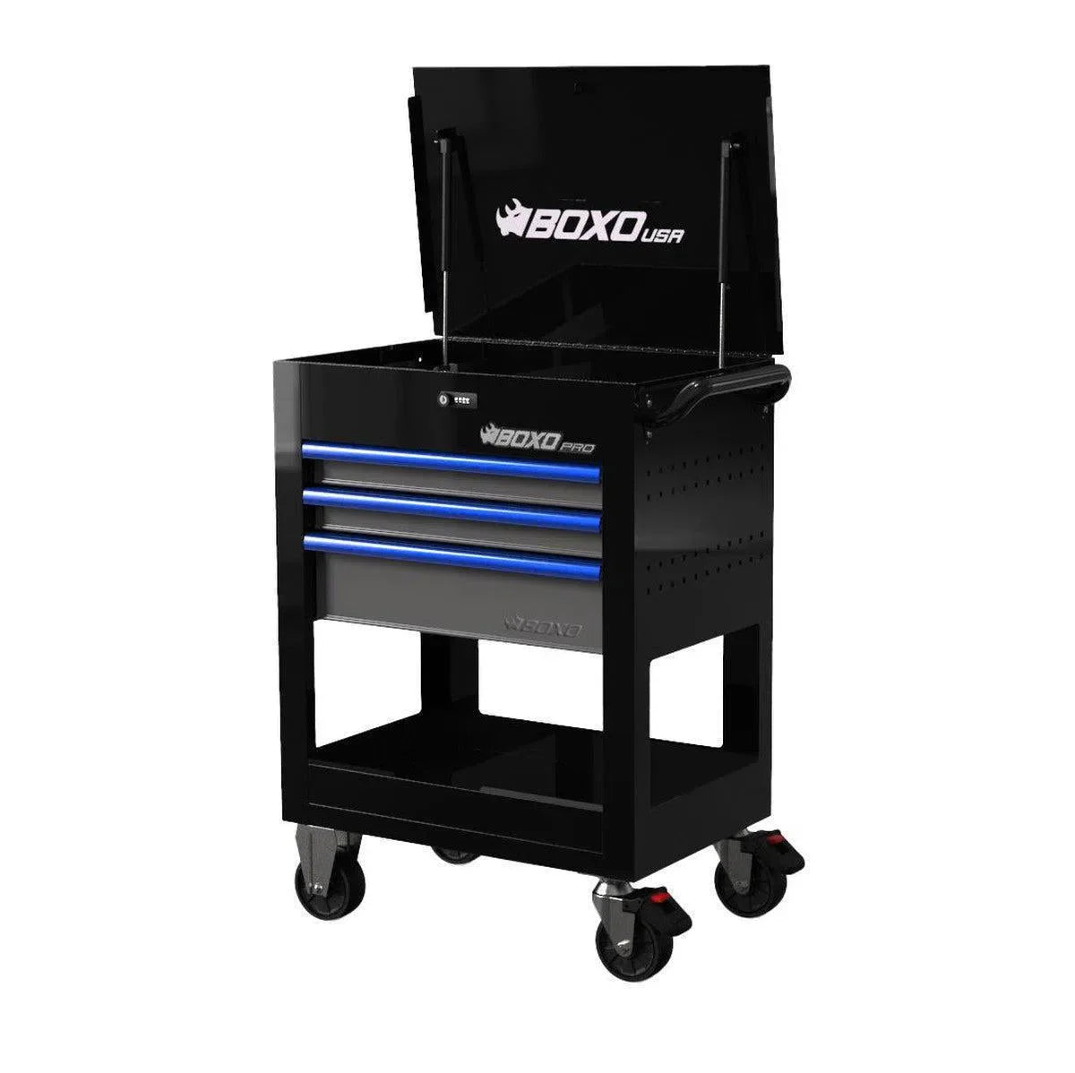 Pro Series | 28" 3-Drawer Flip top Service Cart Tool Box with Anti-Tip | No Trim