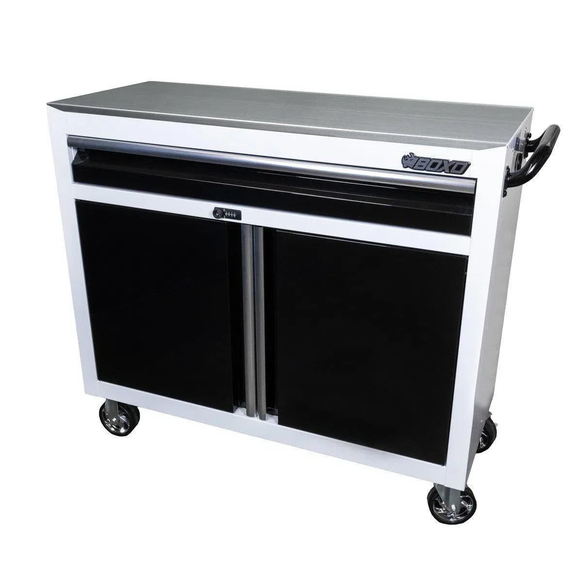 Tech Series | 45" Mobile Stainless Steel Workbench with Storage and Power | White