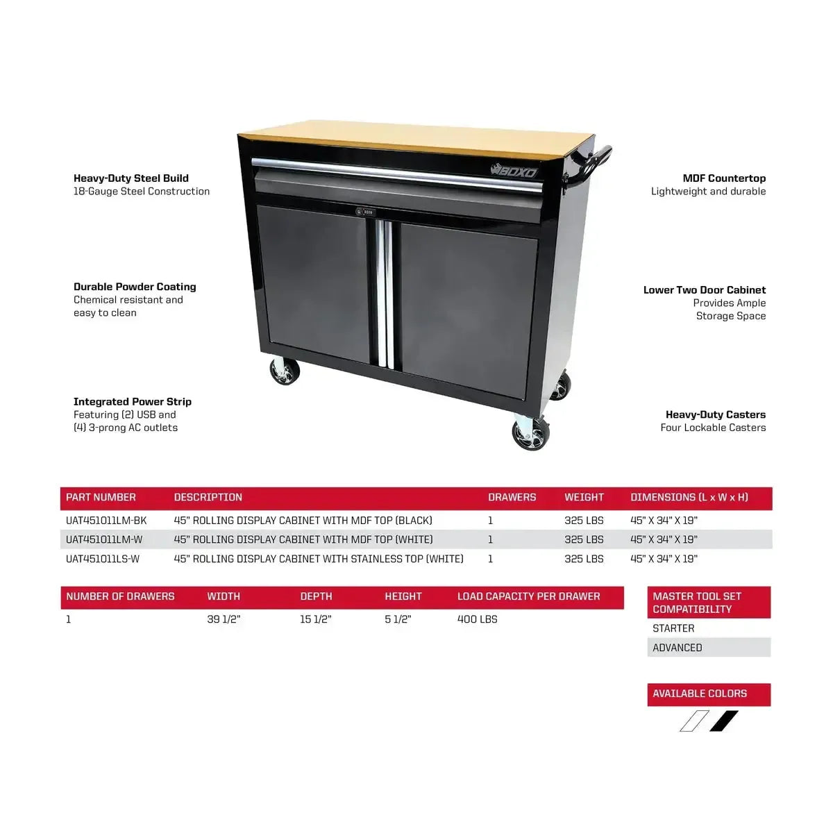 Tech Series | 45” Mobile Workbench with Storage and Power | Black