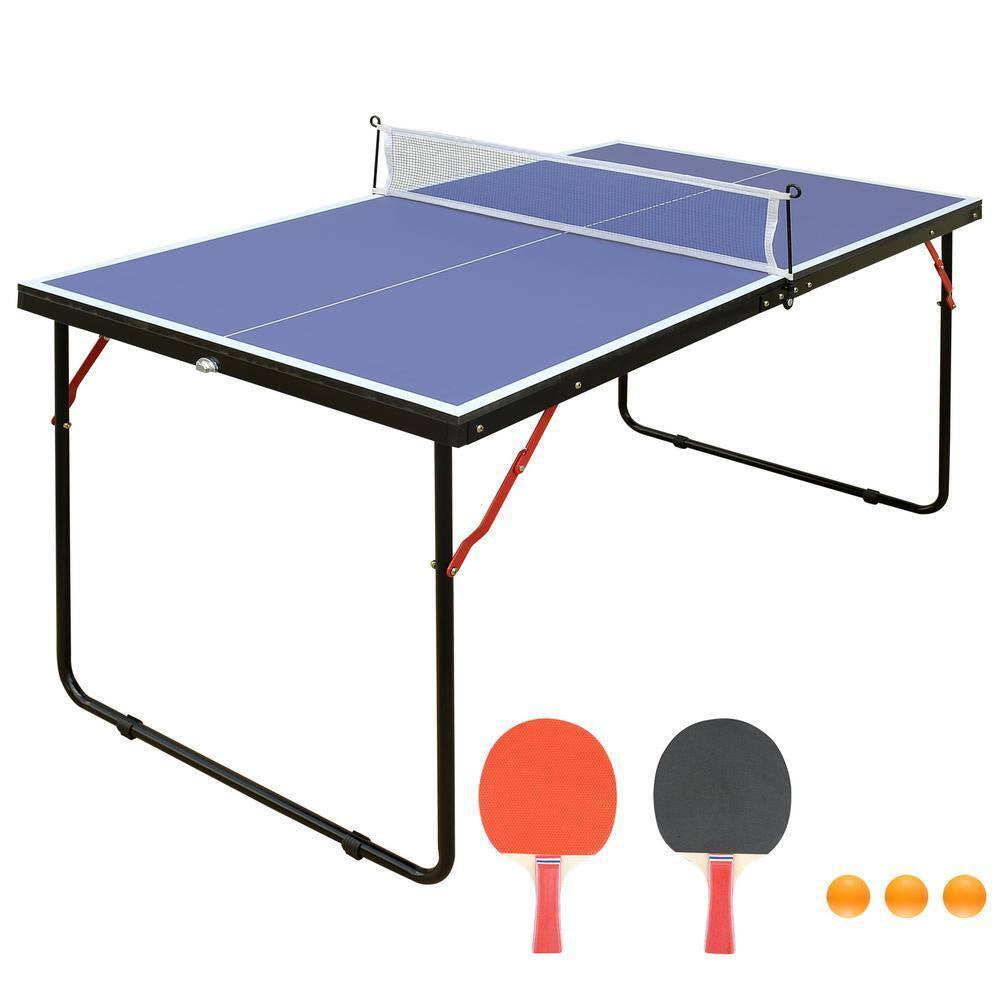 54 In. Table Tennis Table Midsize Foldable Portable Ping Pong Table Set with Net, 2 Paddles and 3 Balls
