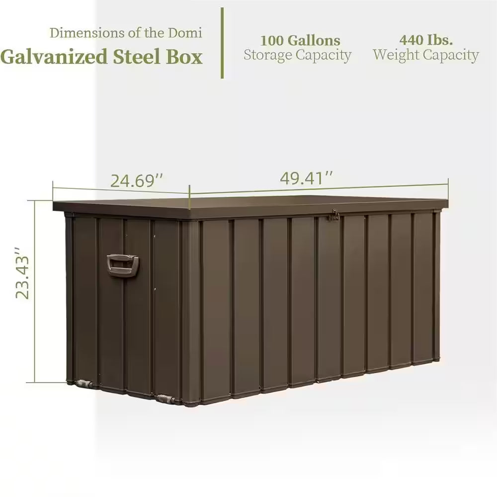 100 Gal. Dark Brown Outdoor Storage Deck Box Waterproof, Large Patio Storage Bin
