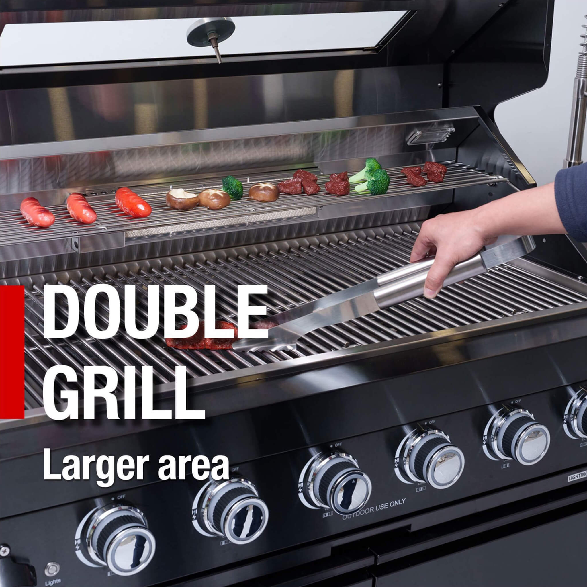 Castelle Flame 85K BTU Outdoor BBQ Kitchen Grill Island With 43-Inch 6-Burner Grill, Wine Fridge, Rotisserie Kit, And Sink
