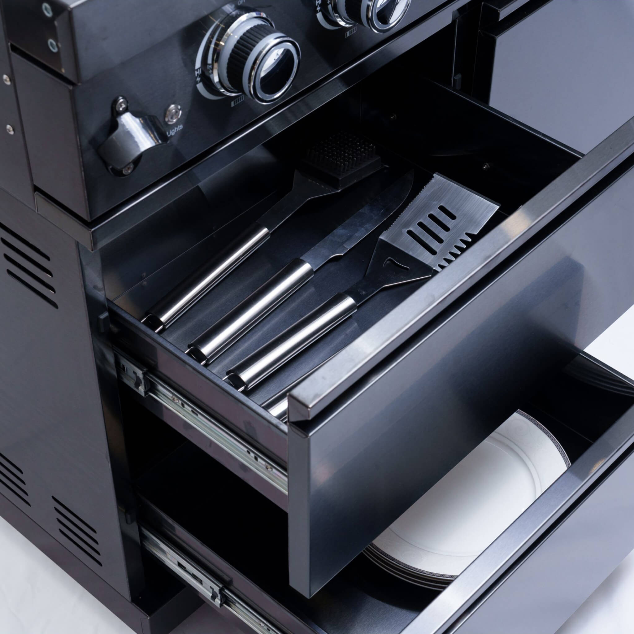 Castelle Flame Premium Black Stainless Steel 4-Burner Gas Grill With Rotisserie Kit