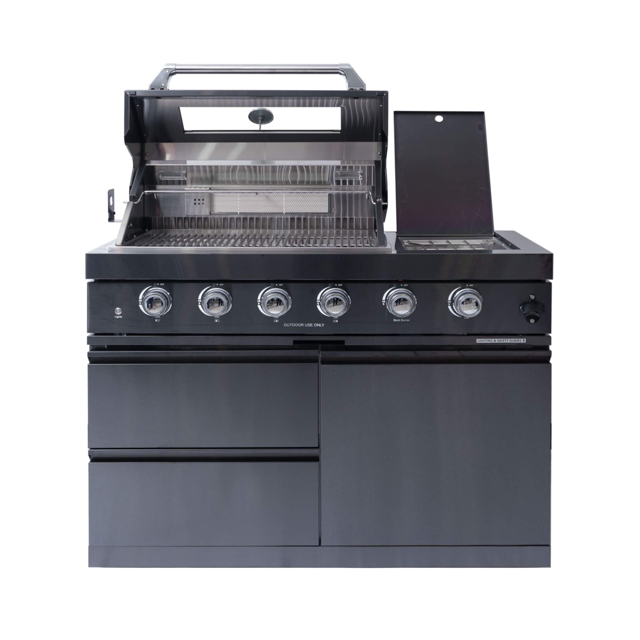 Castelle Flame Premium Black Stainless Steel 4-Burner Gas Grill With Rotisserie Kit