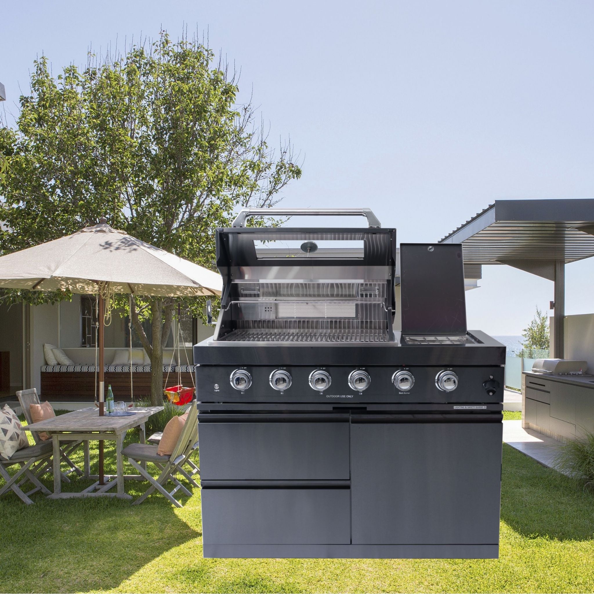 Castelle Flame Premium Black Stainless Steel 4-Burner Gas Grill With Rotisserie Kit