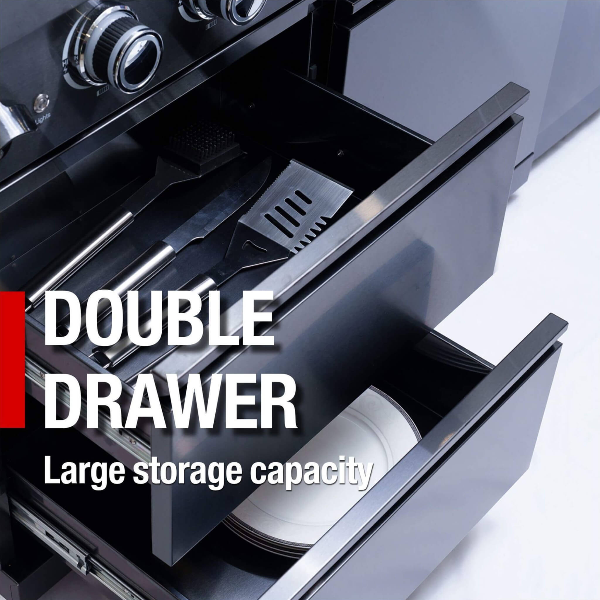 Castelle Flame Premium Black Stainless Steel 6-Burner Gas Grill Kitchen Island With Rotisserie Kit