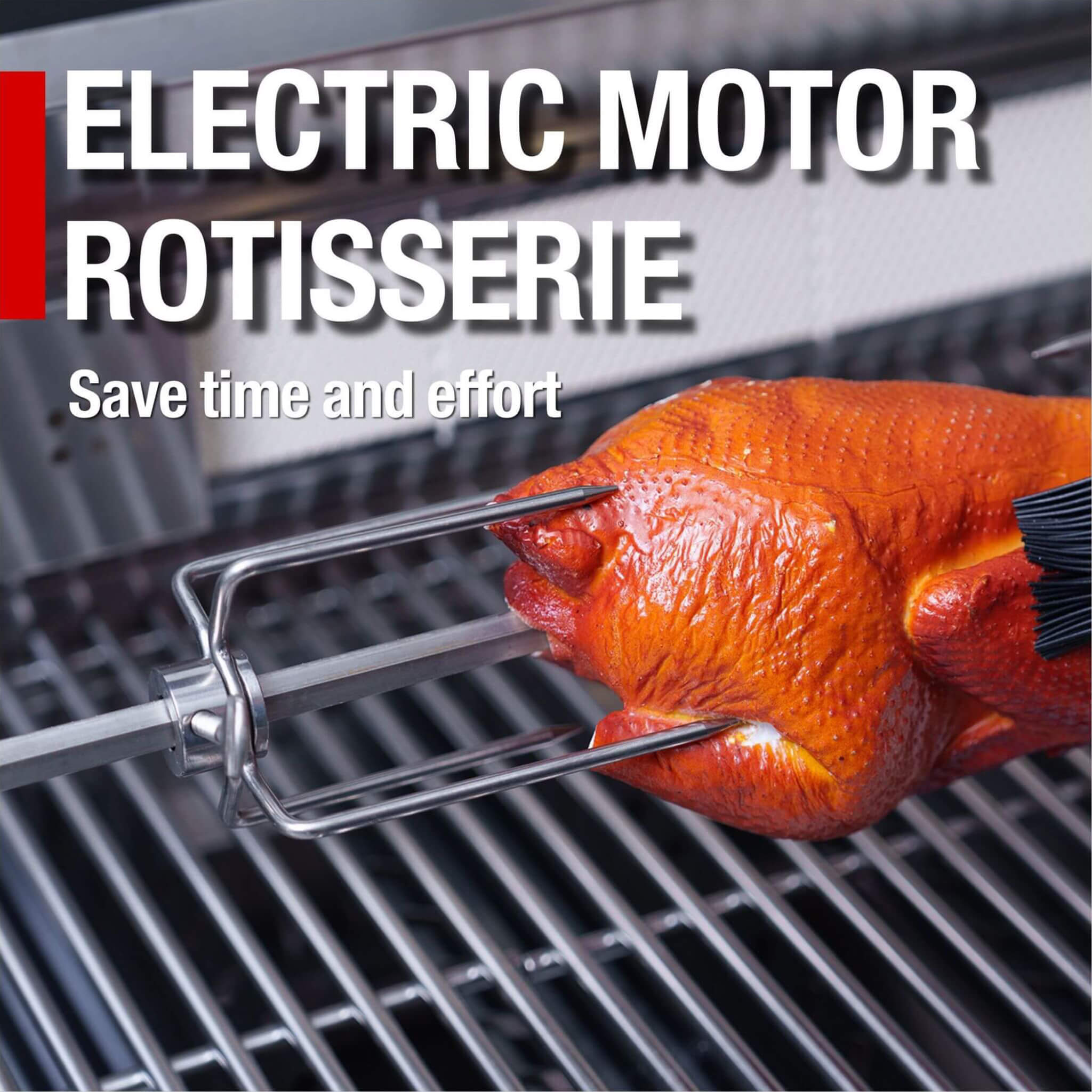 Castelle Flame Premium Black Stainless Steel 6-Burner Gas Grill Kitchen Island With Rotisserie Kit