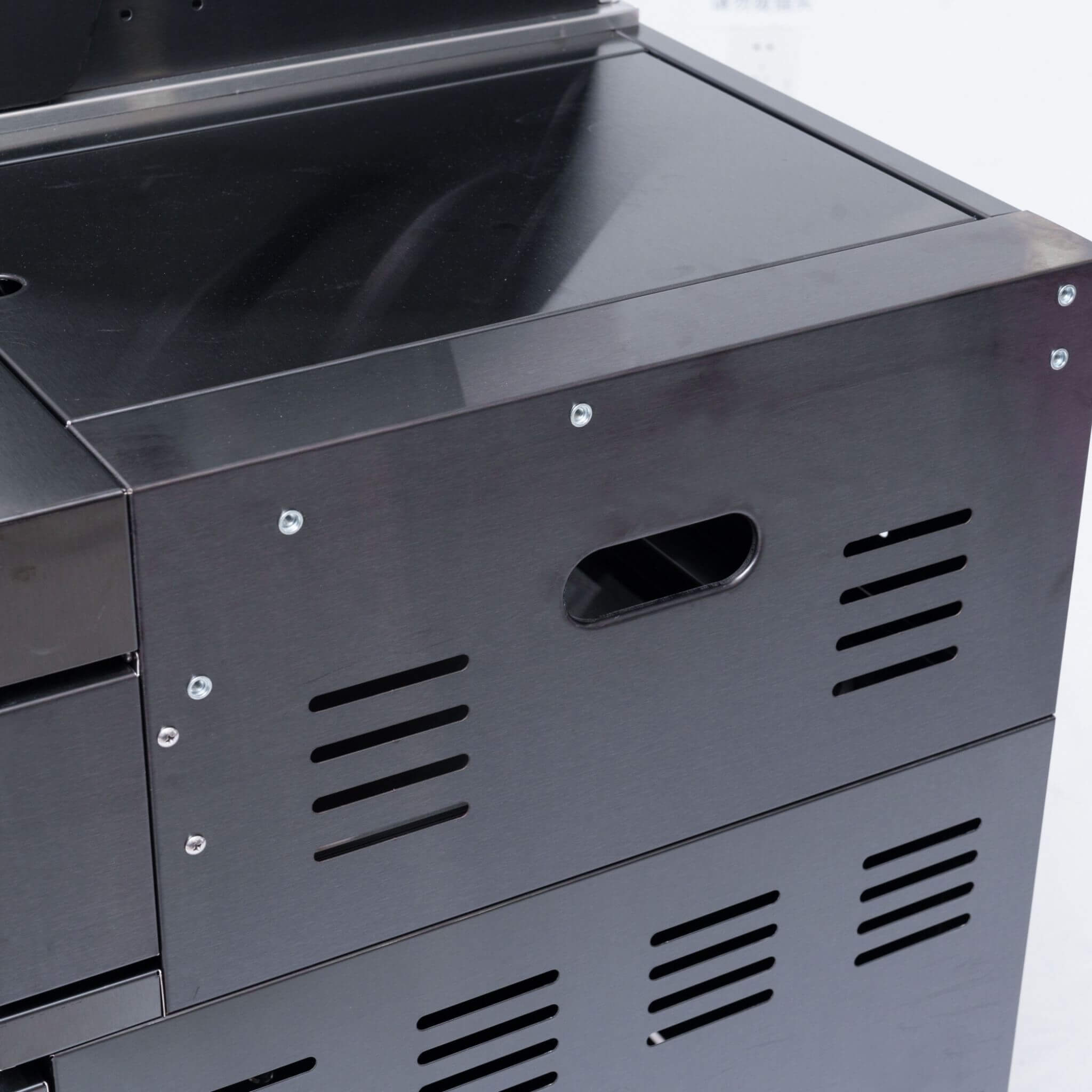 Castelle Flame Premium Black Stainless Steel 6-Burner Gas Grill Kitchen Island With Rotisserie Kit