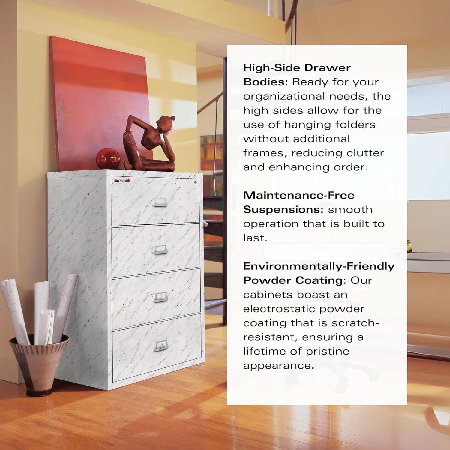 Lateral 4 Drawer Fire Safe File Cabinet With Lock 1 Hour Fire Rated Platinum