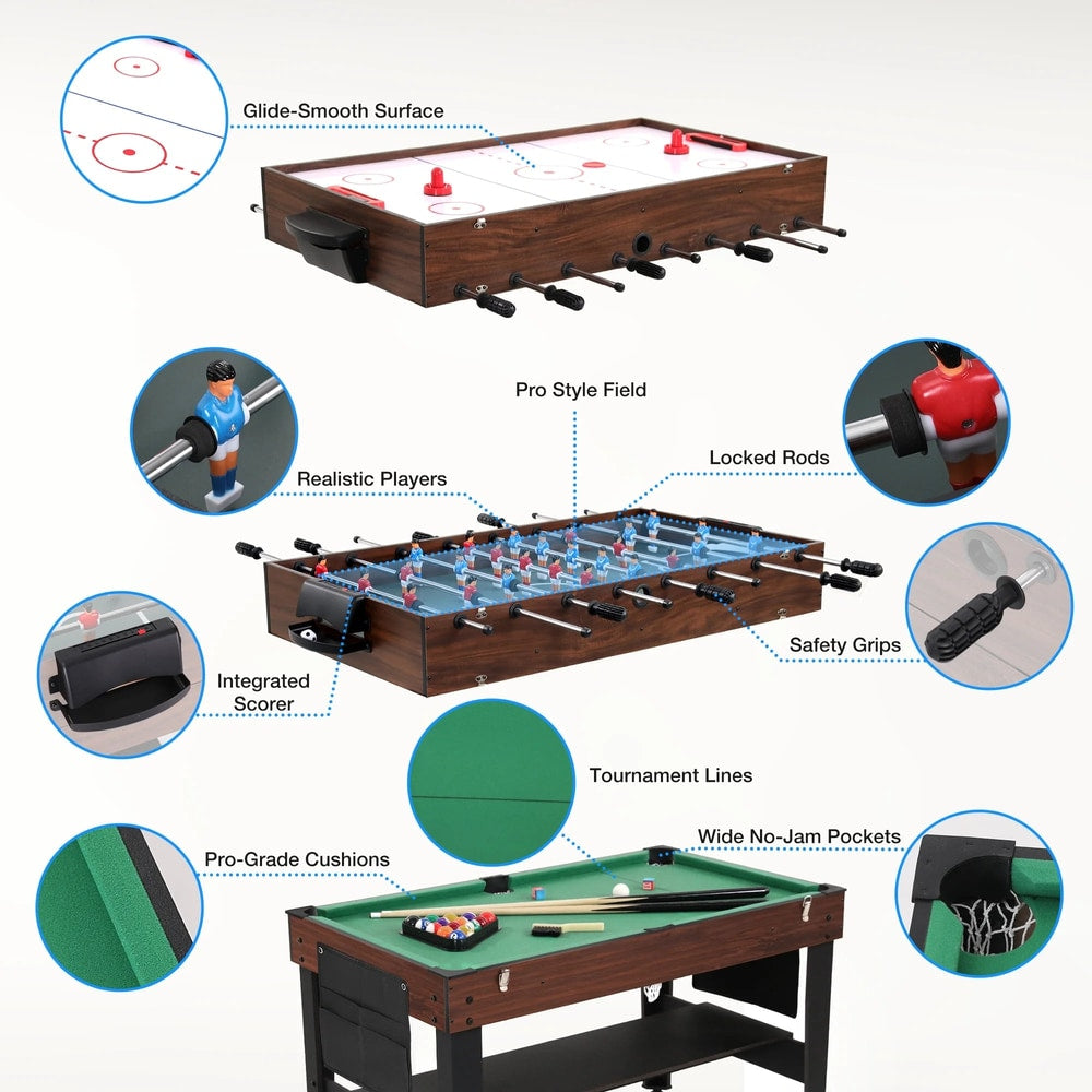 Mesa De Juego 3 En 1 Con Air Hockey, Foosball, Pool, Mesa De Juego Múltiple De 48'' Con Todos Los Accesorios Y Almacenamiento, Mesa De Juego Combinada Nivel Profesional Para Adultos Niños Sala De Juegos Familiar