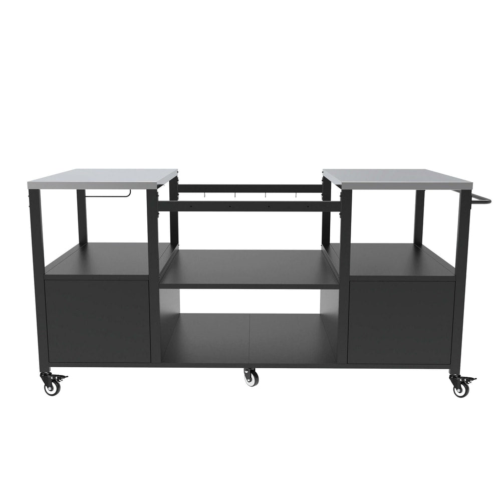 Outdoor Grill Table For Big Egg Style Bbq With Metal Grill Cart And Storage Box And Metal And Stainless Steel - Black / Silver