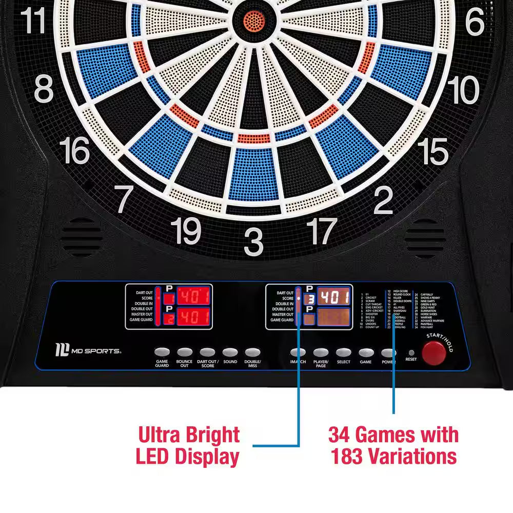 Elmhurst Electronic Dartboard Cabinet with Digital Scorekeeping and Soft Tip Dart Set
