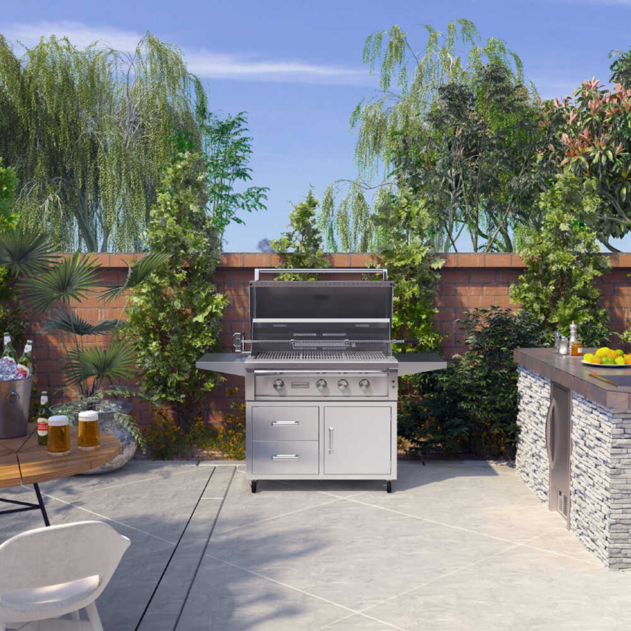 Edgestar 89K BTU 36-Inch Liquid Propane Freestanding LED Lighting Grill Cart With Rotisserie