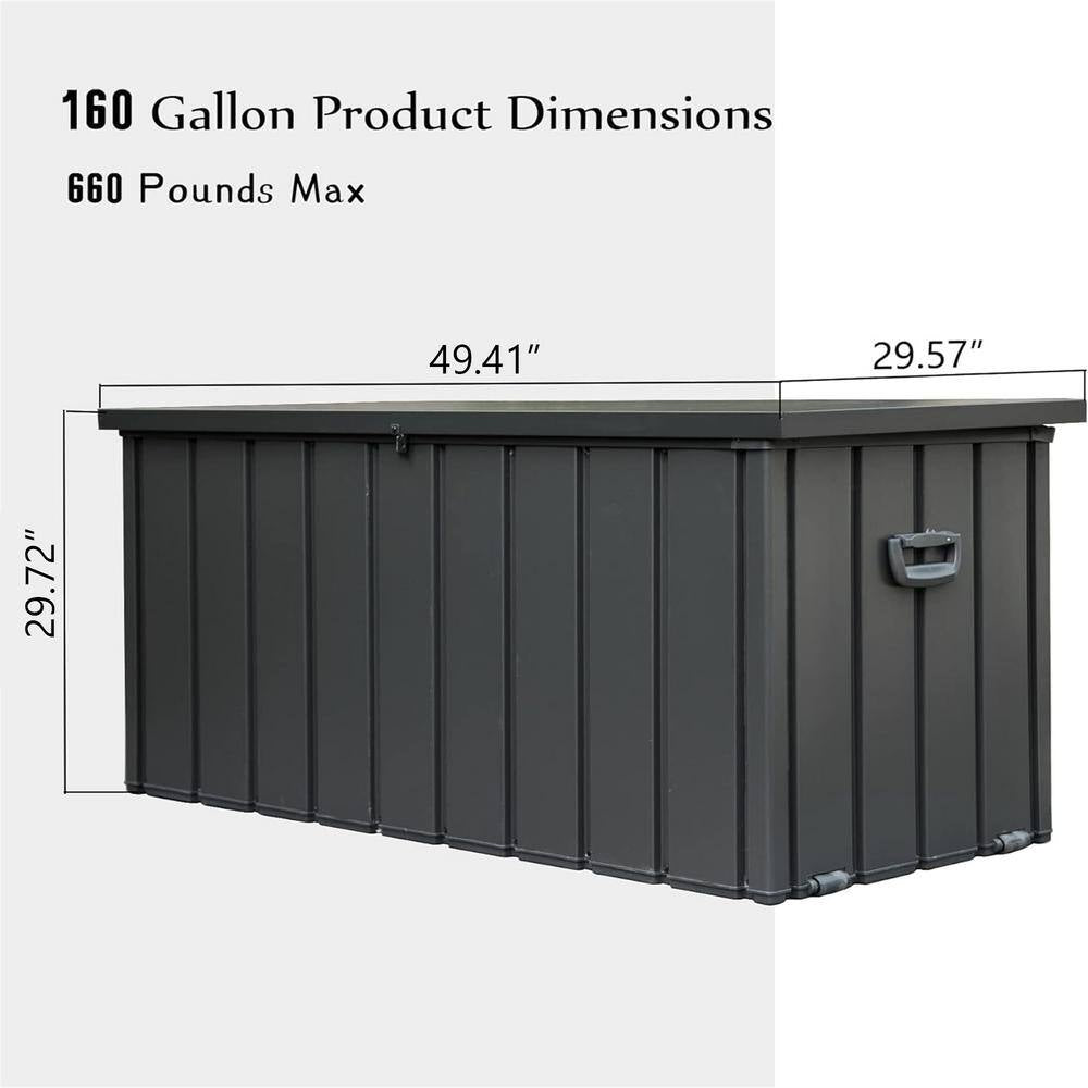 160 Gal. Dark Gray Steel Outdoor Storage Deck Box Waterproof, Large Patio Storage Bin for Throw Pillows, Garden Tools