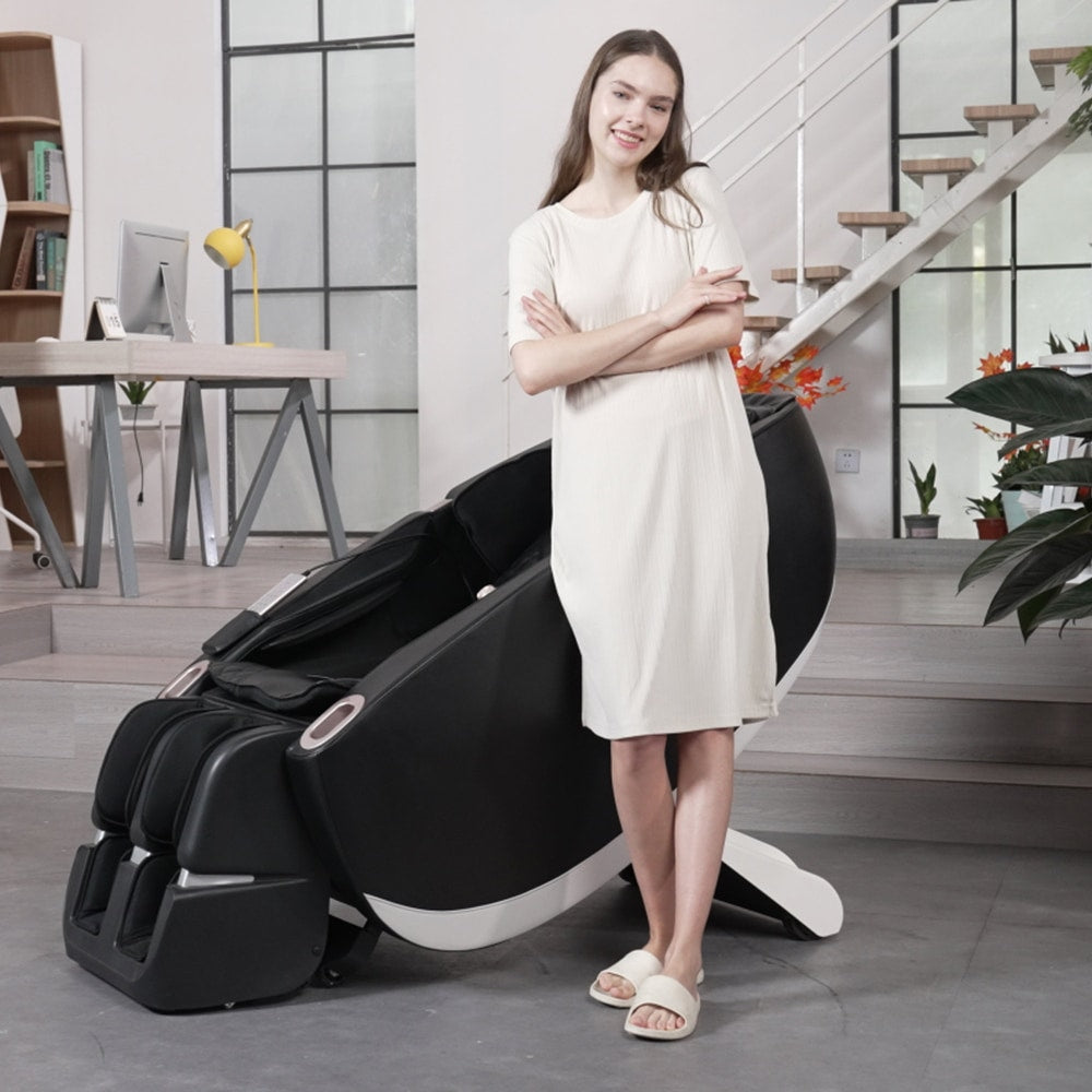Space Saver Design Zero Gravity Multifunction Massage Chair with SL Type Pulley Guide, Durable Leather, 2D Motor, Black PU
