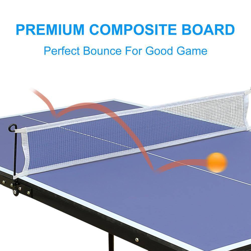 54 In. Table Tennis Table Midsize Foldable Portable Ping Pong Table Set with Net, 2 Paddles and 3 Balls