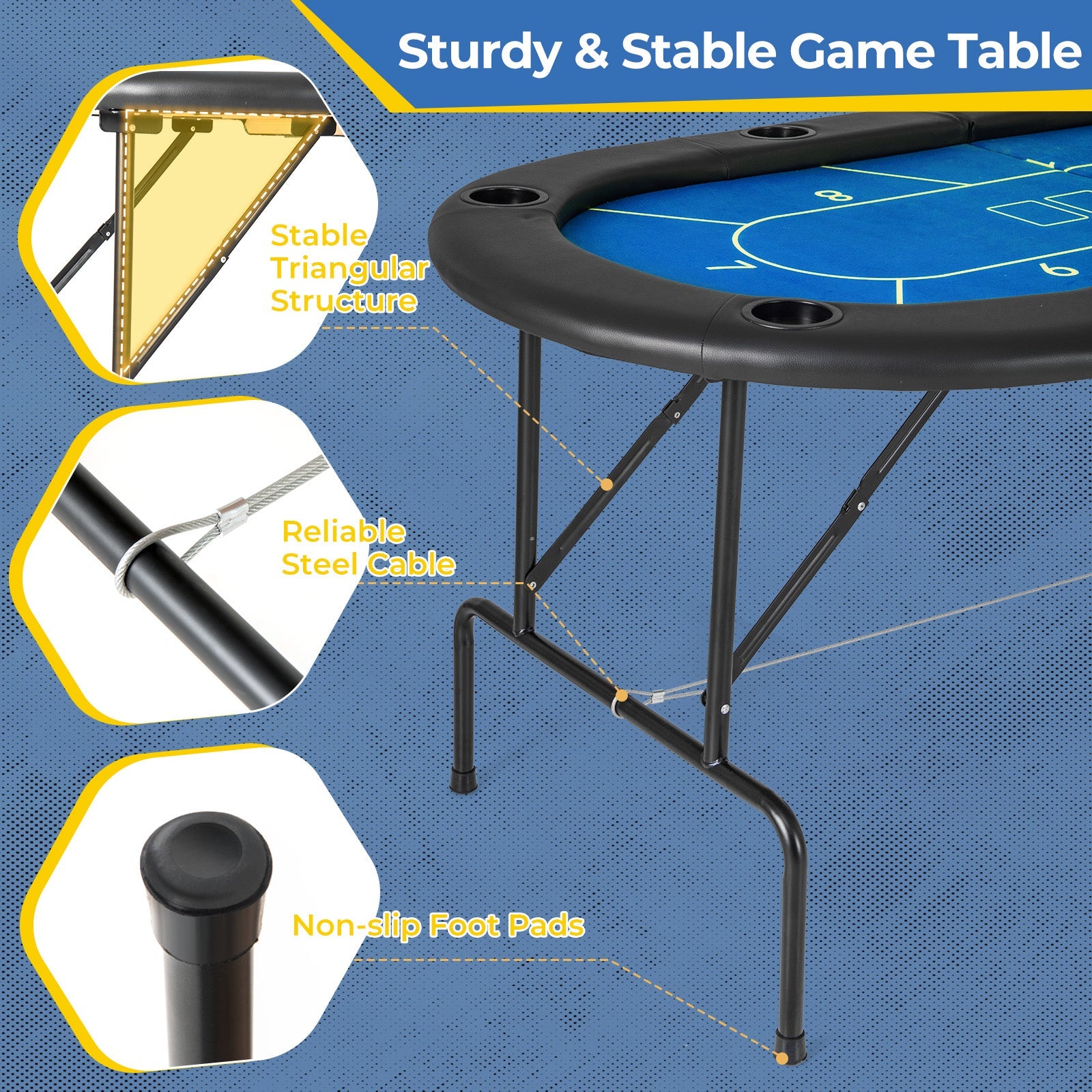 72 x 36 x 30.5 Inch Foldable Poker Table with 8 Cup Holders