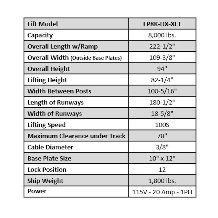 ASEplatinum WH8K-DX-XLT Extended Four Post Auto Lift