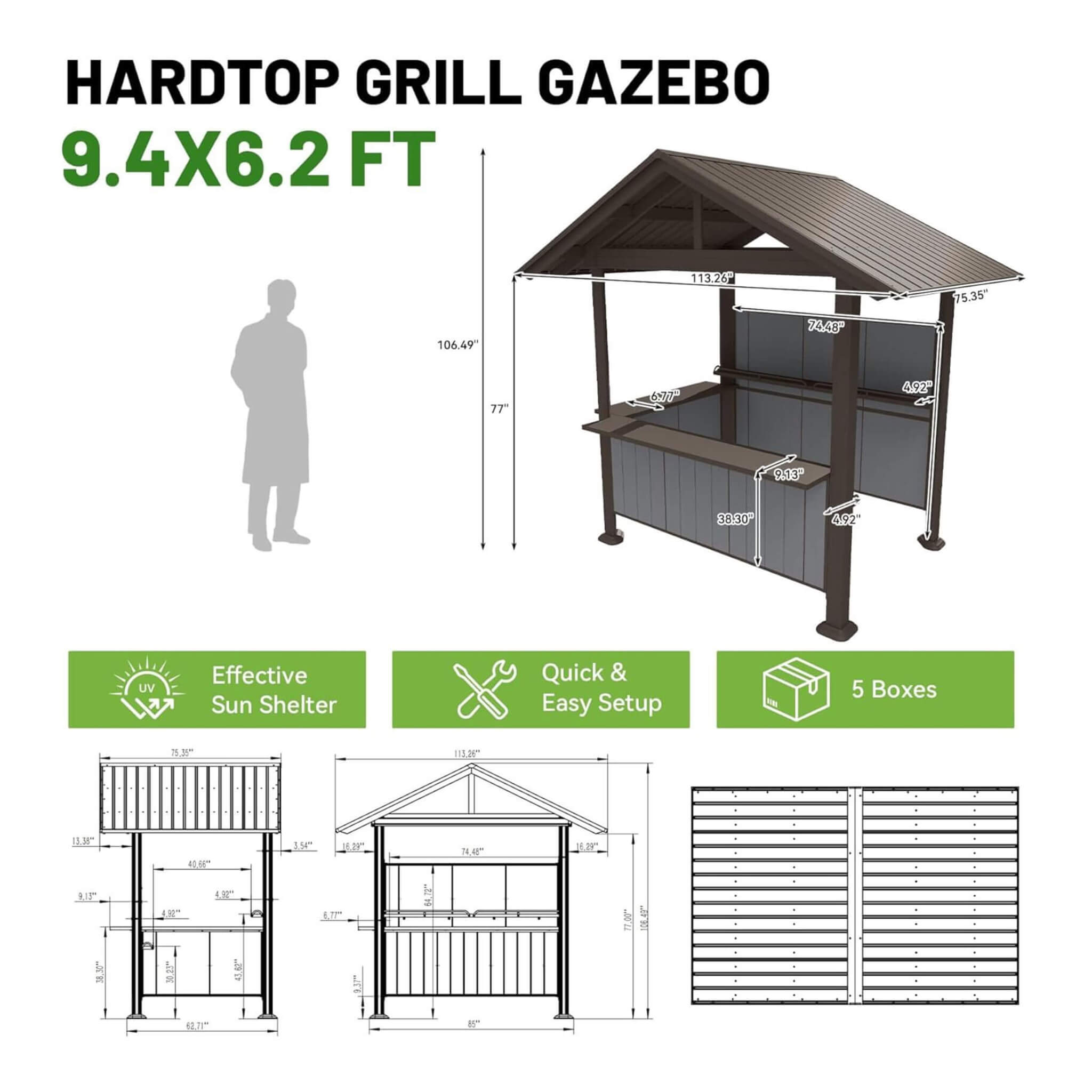 [06X09FT] Alora Heavy-Duty Gable Roof Hardtop Grill Gazebo