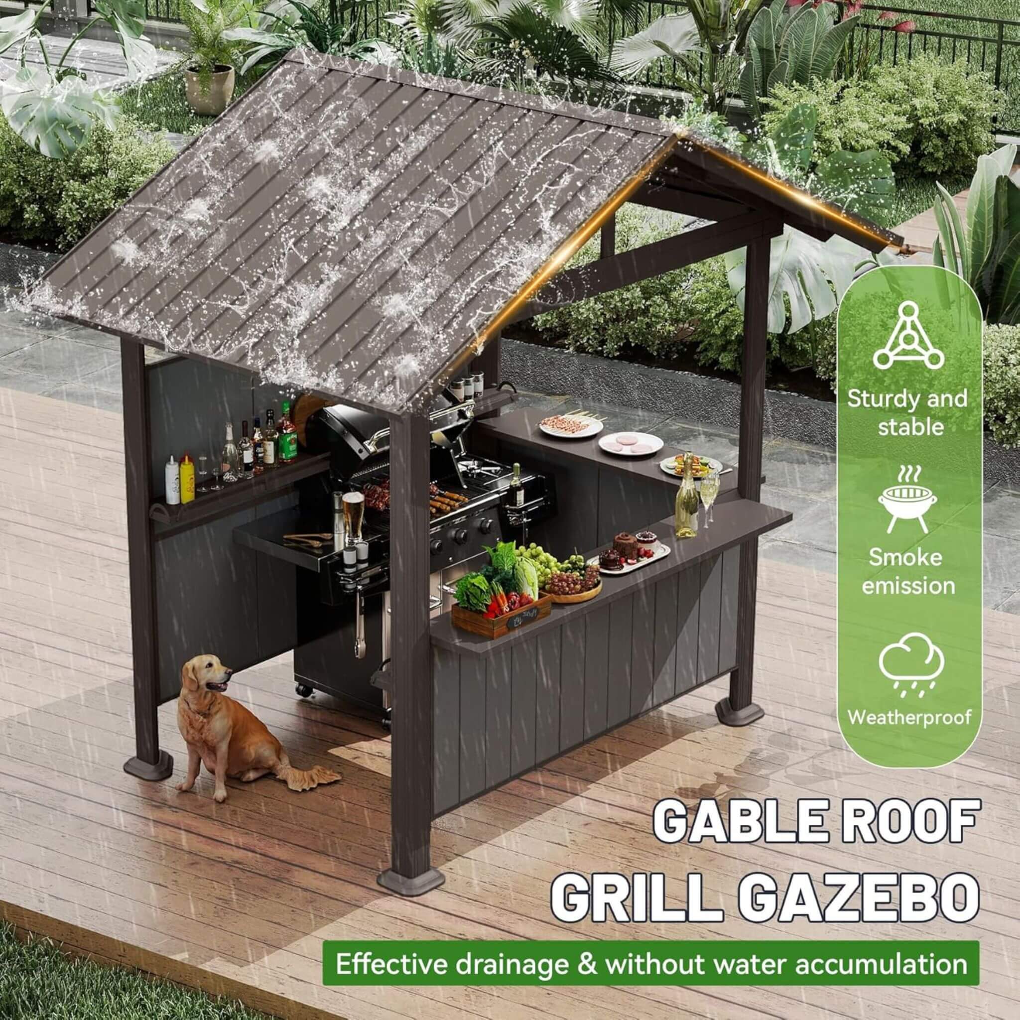 [06X09FT] Alora Heavy-Duty Gable Roof Hardtop Grill Gazebo